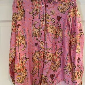 Drakes for J. Crew collab Pink Bengal Tiger Print Button-Up Blouse